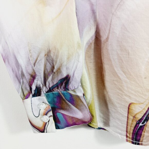Georg Roth Los Angeles  Med. Cotton Button Down Top Ruffled Artsy Abstract Print - Picture 9 of 16